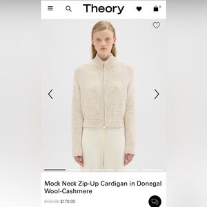 Theory Cream Donegal Wool-Cashmere Mock Neck Zip Cardigan Women’s Small